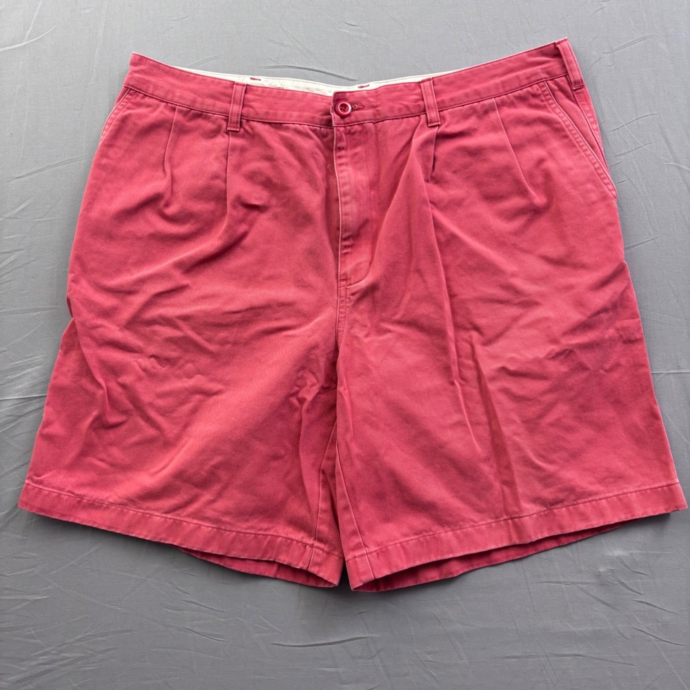 Lands End Mens Nantucket Red Pleated Chino Shorts Size 38 Cotton Twill Pink